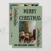 Garland and Berries Merry Christmas Card Feestdagenkaart (Voorkant / Achterkant)