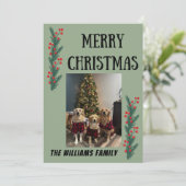 Garland and Berries Merry Christmas Card Feestdagenkaart (Staand voorkant)