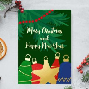 Garland met retro kerstboom ornamenten folie feestdagenkaart