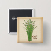Garlic Chives Herb Vierkante Button 5,1 Cm (Voorkant /achterkant)