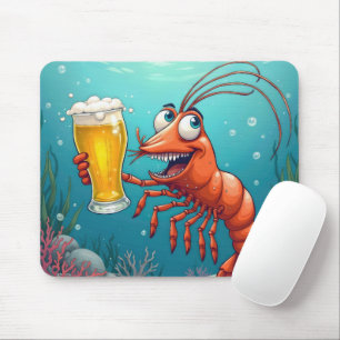 Garnaal met een glas bier onder water muismat