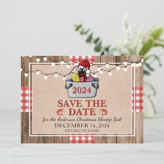 Garnalen Kook Rustieke Vis en Vis Kerstfeest Save The Date (Staand voorkant)