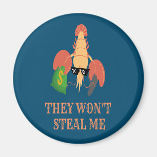 garnalen met pistool en geld zeggen: ze stelen me magneet