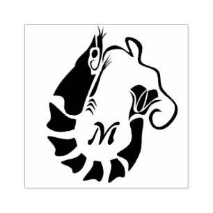 Garnalen monogram in een zwarte Stencil stijl Rubberstempel