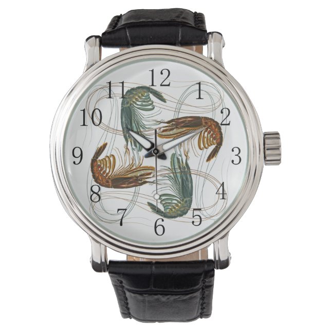 Garnalen op Wit met Nummers Horloge (Voorkant)
