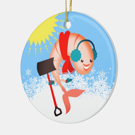 Garnalen sneeuw en schaal- en schelpdieren kerstve keramisch ornament (Links)