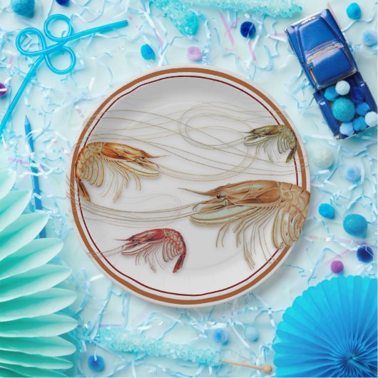 Garnalen Swirly Antennae Vis en zeevruchten Papier Papieren Bordje (Feest)