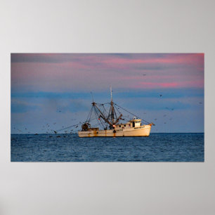 Garnalen vissen bij zonsondergang poster