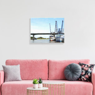 Garnalenschepen afgemeerd canvas afdruk