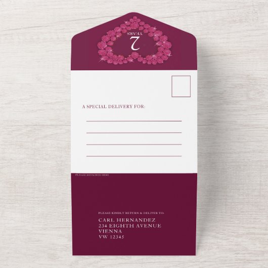 Garnet 2e huwelijksdag all in one uitnodiging (Buitenkant)