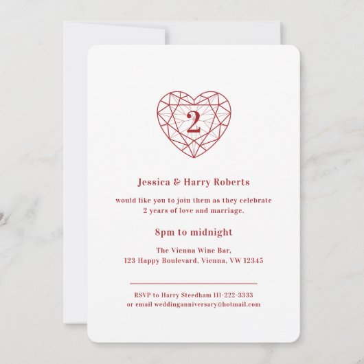 Garnet Anniversaire 2 ans d'amour invitations (Dos)