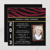 Garnet Gold Black Zebra Graduation Invitation (Devant / Derrière)
