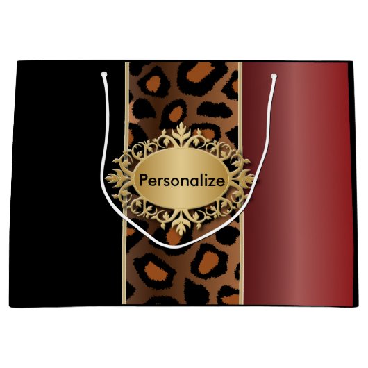Garnet Red en Black Leopard Pattern Large Cadeauzakje (Voorkant)