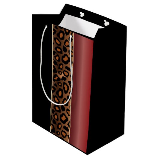 Garnet Red en Black Leopard Pattern Medium Cadeauzakje (Achterkant Gekanteld)