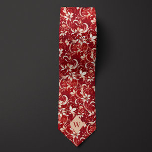 Garnet Rood en Crème Monogram Stropdas