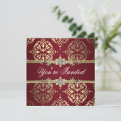 Garnet Ruby Red Gold Black Damask Party Invitation (Debout devant)