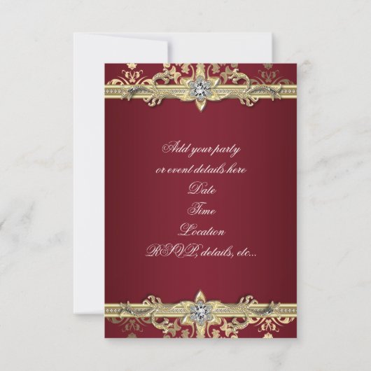 Garnet Ruby Red Gold Black Damask Party Invitation (Dos)