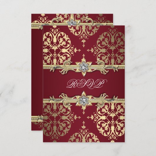 Garnet Ruby Red Gold Black Damask Party Invitation (Devant / Derrière)