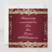 Garnet Ruby Red Gold Black Damask Party Uitnodigin Kaart (Achterkant)