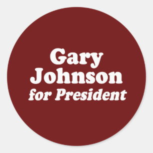 GARY JOHNSON VOOR PRESIDENT RONDE STICKER