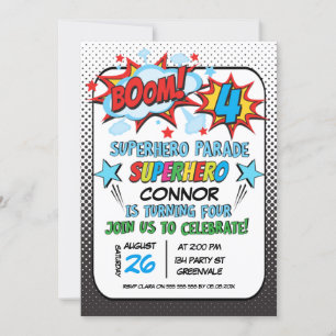 Garys Superhero Parade 4e Invitation anniversaire