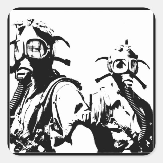 Gasmaskers in zwart vierkante sticker (Voorkant)