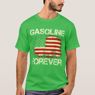 Gasoline Forever Funny Gas Cars Lover USA Flag gif T-shirt