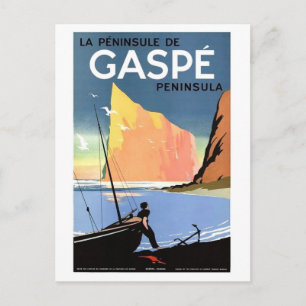 Gaspé schiereiland, visser op de kust, vintage briefkaart