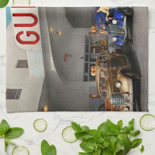 Gasstation - De grote amerikaanse reis 1939 Theedoek (Gevouwen)