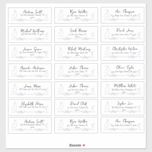 Gast Adresetiketten Toile de Jouy Blue Wedding Sticker (Vel)