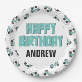 Gast Blauwgroen en Black Panda Happy Birthday Part Papieren Bordje