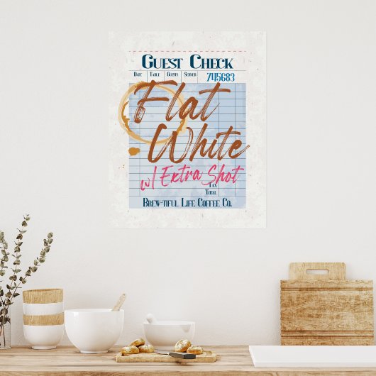 Gast Check Ontvangst Flat White Koffie Extra Shot Poster (Keuken)
