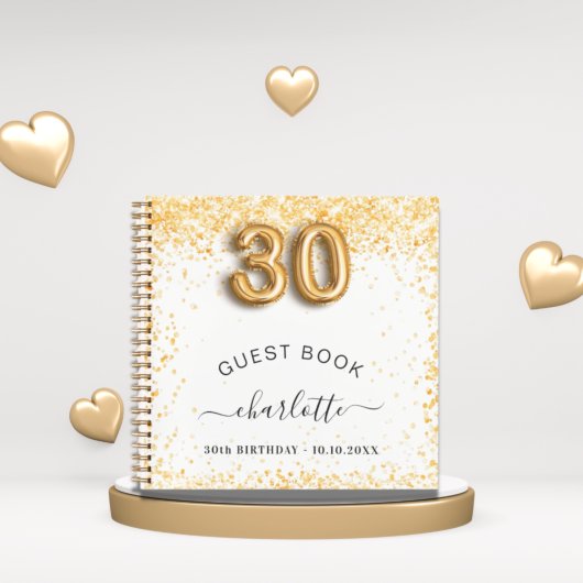 Gastboek 30e verjaardag witte goudglitter notitieboek