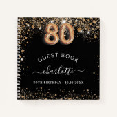 Gastboek 80e verjaardag zwarte gouden glitter naam notitieboek (Voorkant)