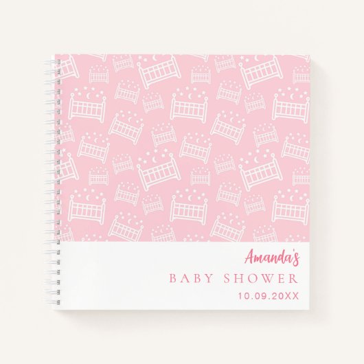 Gastboek Baby shower Meisje roze witte wiegjes Notitieboek (Voorkant)