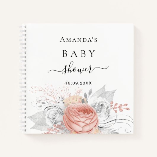 Gastboek baby shower roos goudflorzilver notitieboek (Voorkant)