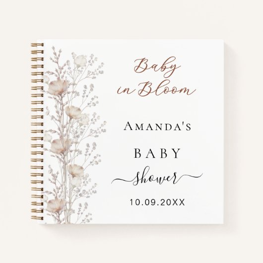 Gastboek Baby shower wilde bloemen bloeien beige Notitieboek (Voorkant)