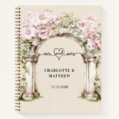 Gastboek bruiloft mr. hart roze bloemen boog notitieboek (Voorkant)