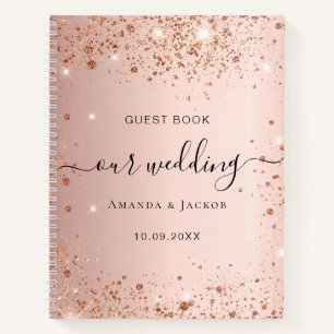 Gastboek bruiloft roos goudbruine glitternamen notitieboek