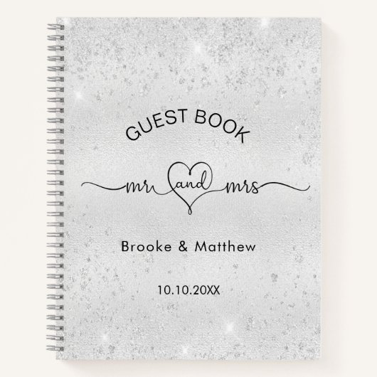 Gastboek bruiloft zilverglitter de heer mrs name notitieboek (Voorkant)