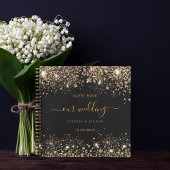 Gastboek bruiloft zwart goud glitter monogram notitieboek