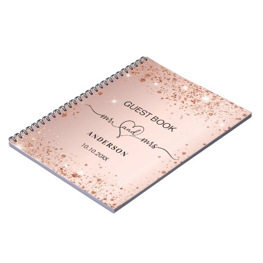 Gastboek bruiloftsblush roos goudglitter mrs notitieboek (Linkerzijde)
