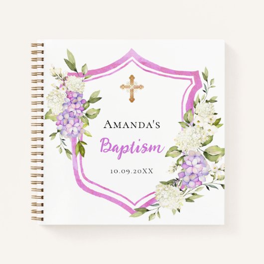 Gastboek doopsel roze paarse bloemen meisje notitieboek (Voorkant)