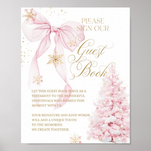 Gastboek Pink Bow Cold Buiten Baby shower Poster (Voorkant)