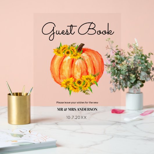 Gastboek Pumpkin Fall Wedding Acryl Bord (Huwelijk)