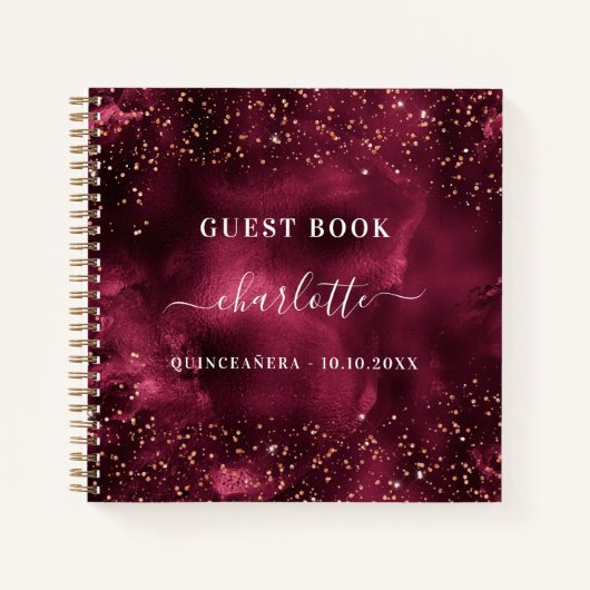 Gastboek Quinceanera bordeaux roos goud Notitieboek (Voorkant)