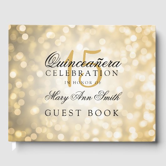 Gastboek Quinceanera Gold Bokeh Lights Gastenboek (Voorkant)
