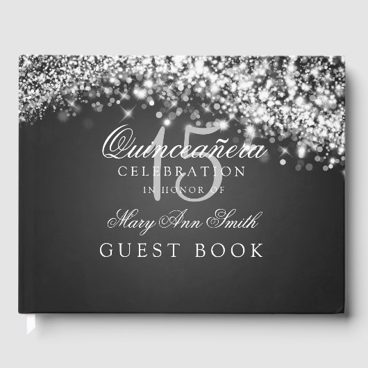 Gastboek Quinceanera Party Sparkling Wave Zwart Gastenboek (Voorkant)