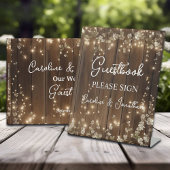 Gastboek Signing Wood Sign String Lights Reclamebord Met Voetstuk