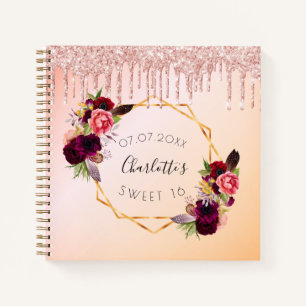 Gastboek Sweet 16 roos gold drips flower Notitieboek